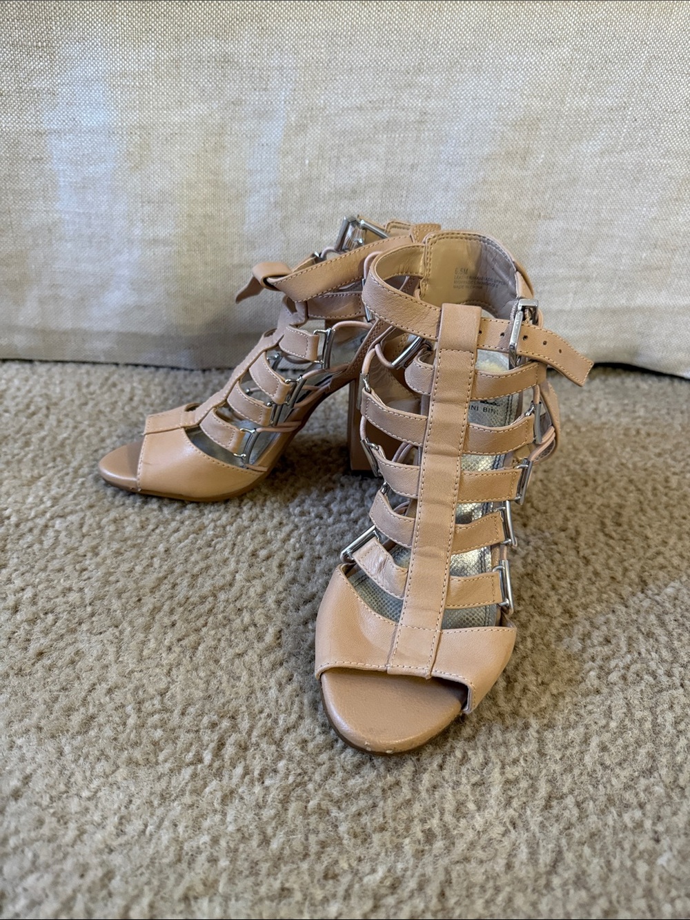 Gianni Bini Nude Strappy Block Heel Sandals